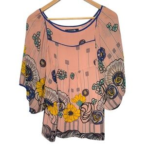Forever 21 sheer flowy sleeves floral geometric pattern LARGE